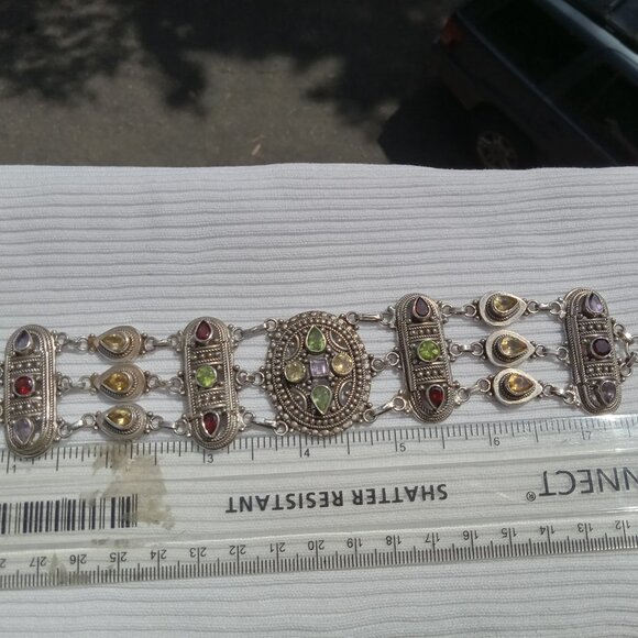 Mixed Gemstone 925 Silver Bracelet / Anklet - Picture 4 of 4